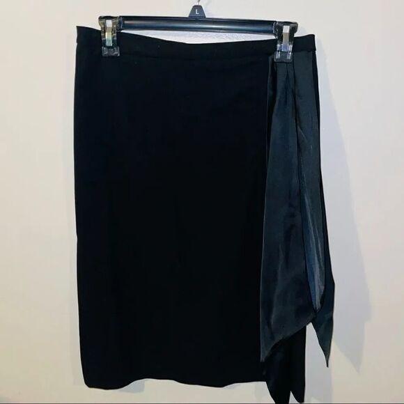 Black Pencil Skirt w/ Satin Drape Detail - Career Cocktail Party - Picture 2 of 8